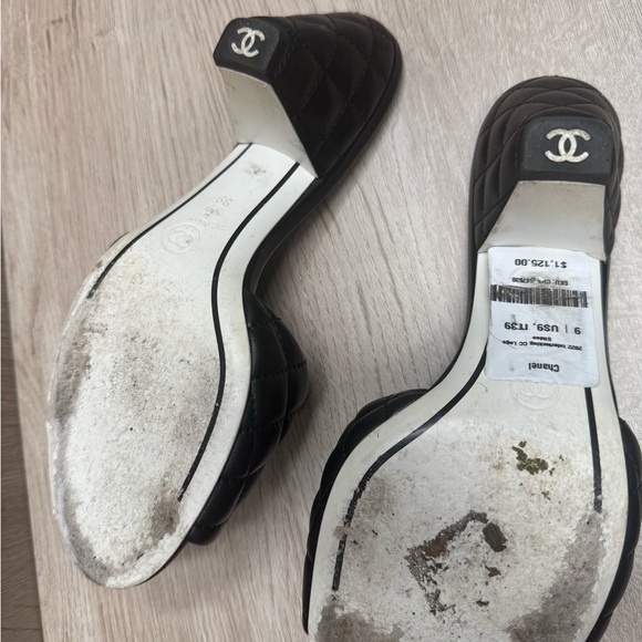 Chanel Black Quilted Mules with Gold Accents - Picture 2 of 2